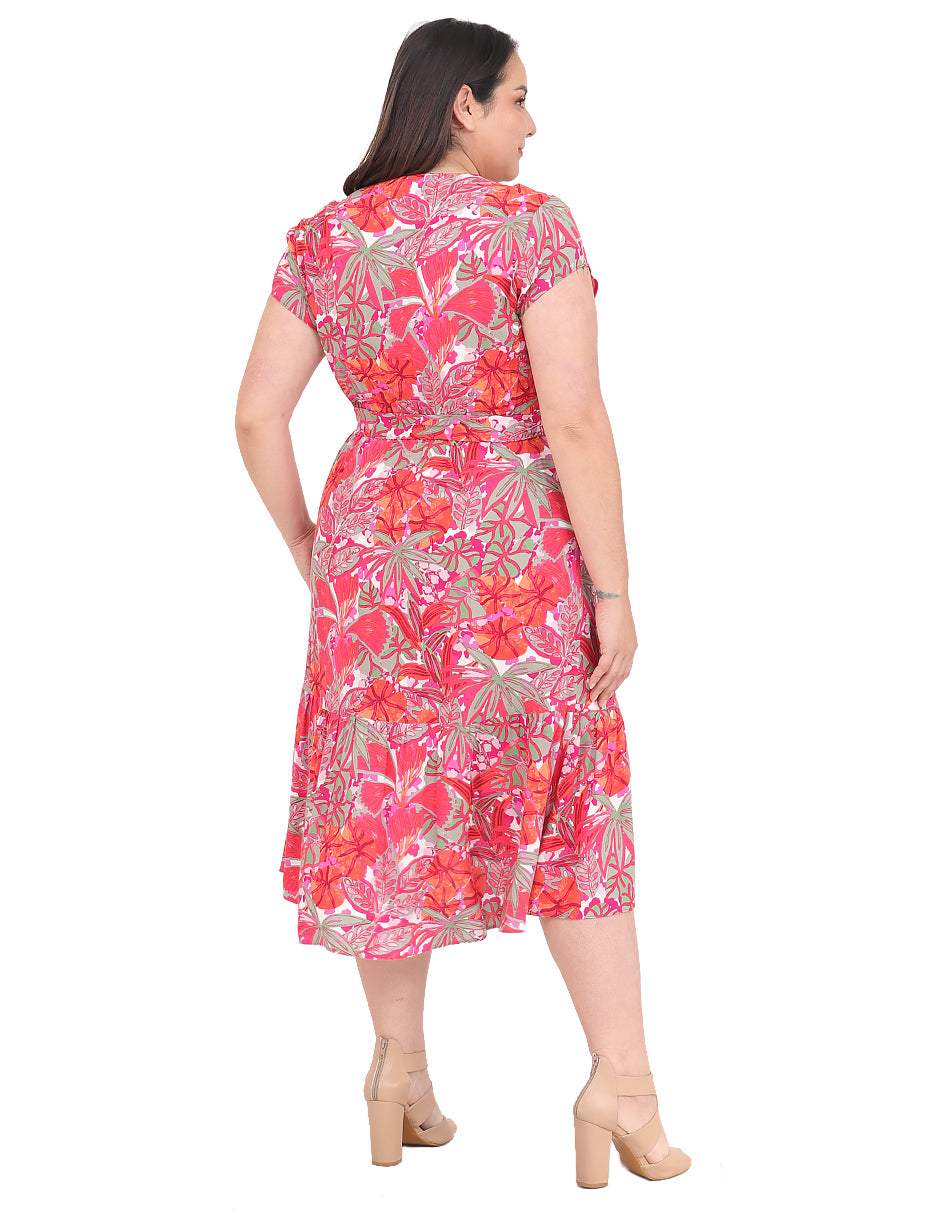 Vestido Curvy Carilo, Cuello en Redondo,  Manga Corta
