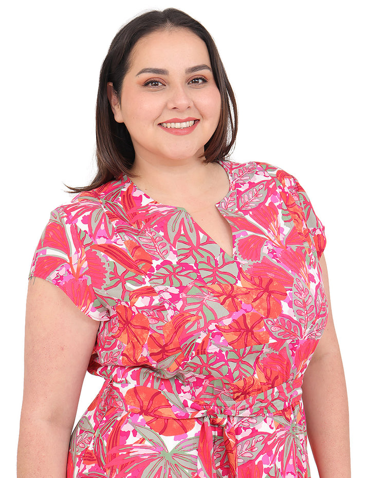 Vestido Curvy Carilo, Cuello en Redondo,  Manga Corta