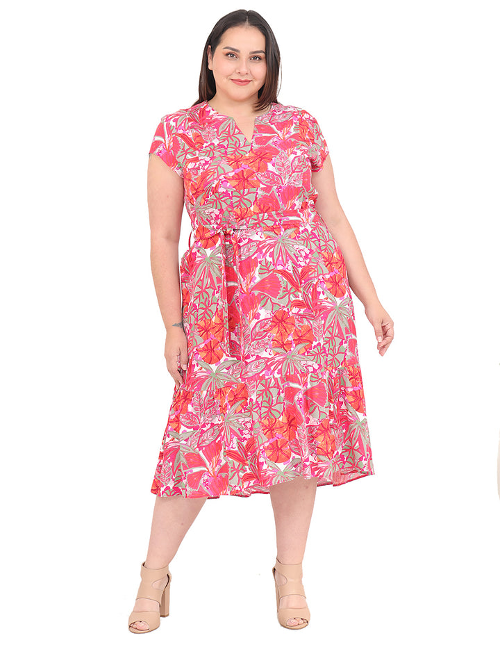 Vestido Curvy Carilo, Cuello en Redondo,  Manga Corta