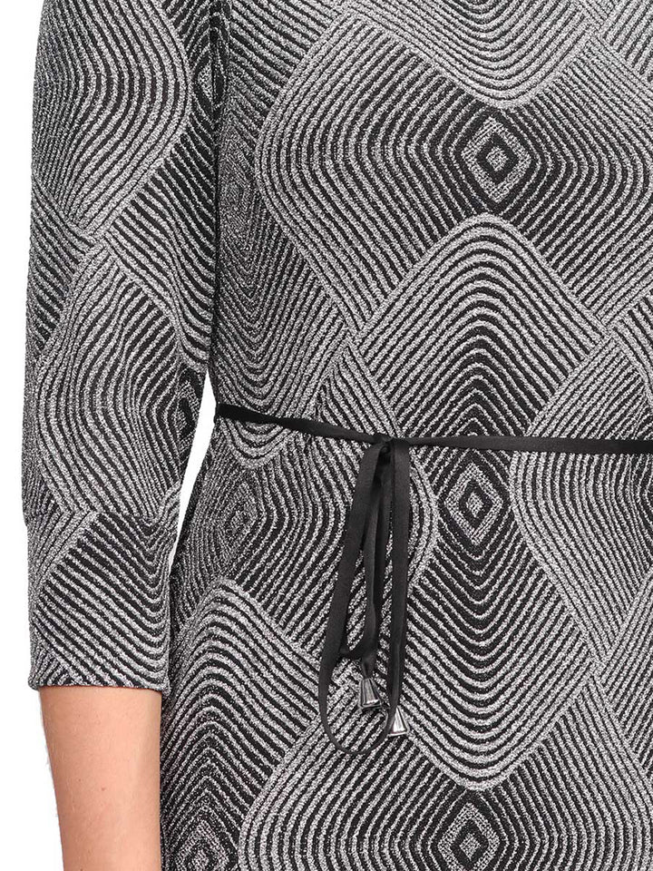 Vestido Cuello Redondo,  Manga 3/4, Estampado en brillos