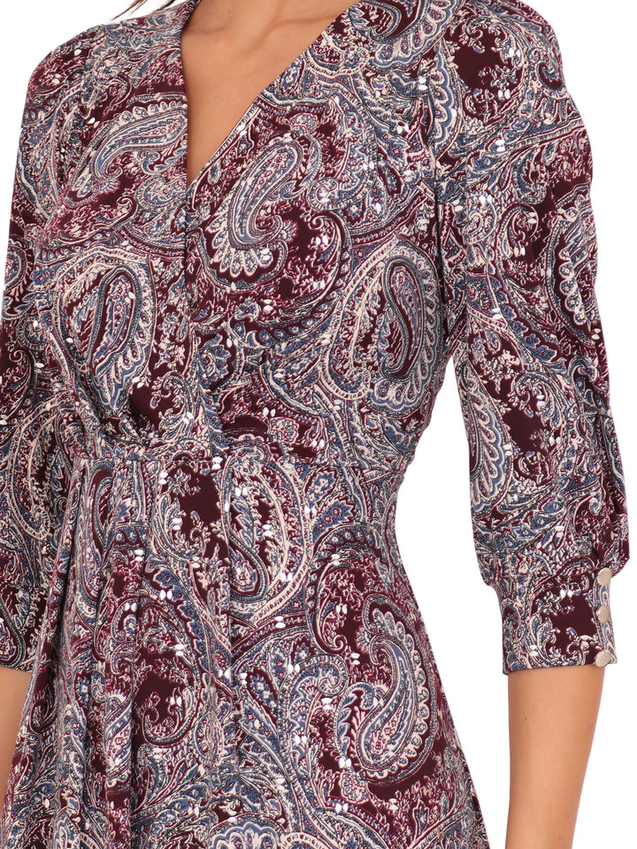 Vestido Cuello V, Manga 3/4, Estampado