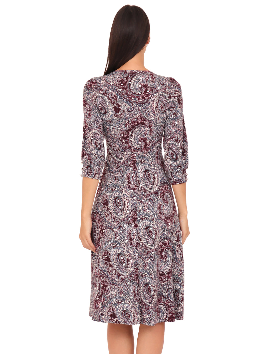 Vestido Cuello V, Manga 3/4, Estampado