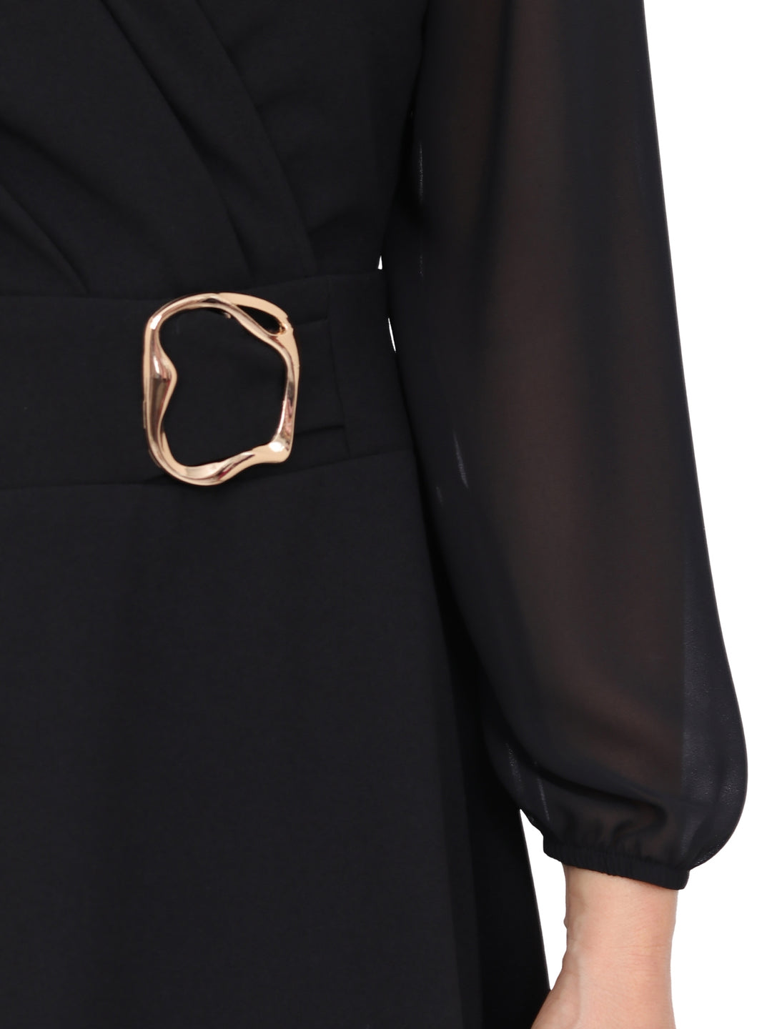 Vestido Cuello V, Con Aplicación en la Cintura, Liso