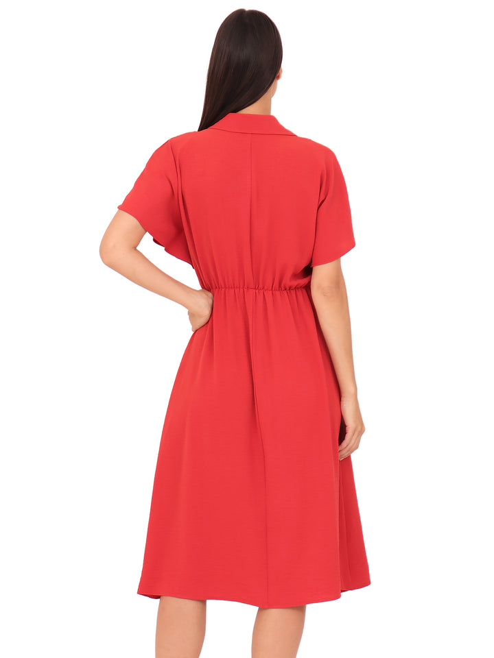 Vestido Cuello Camisero, botones al Frente, Manga Corta, Liso