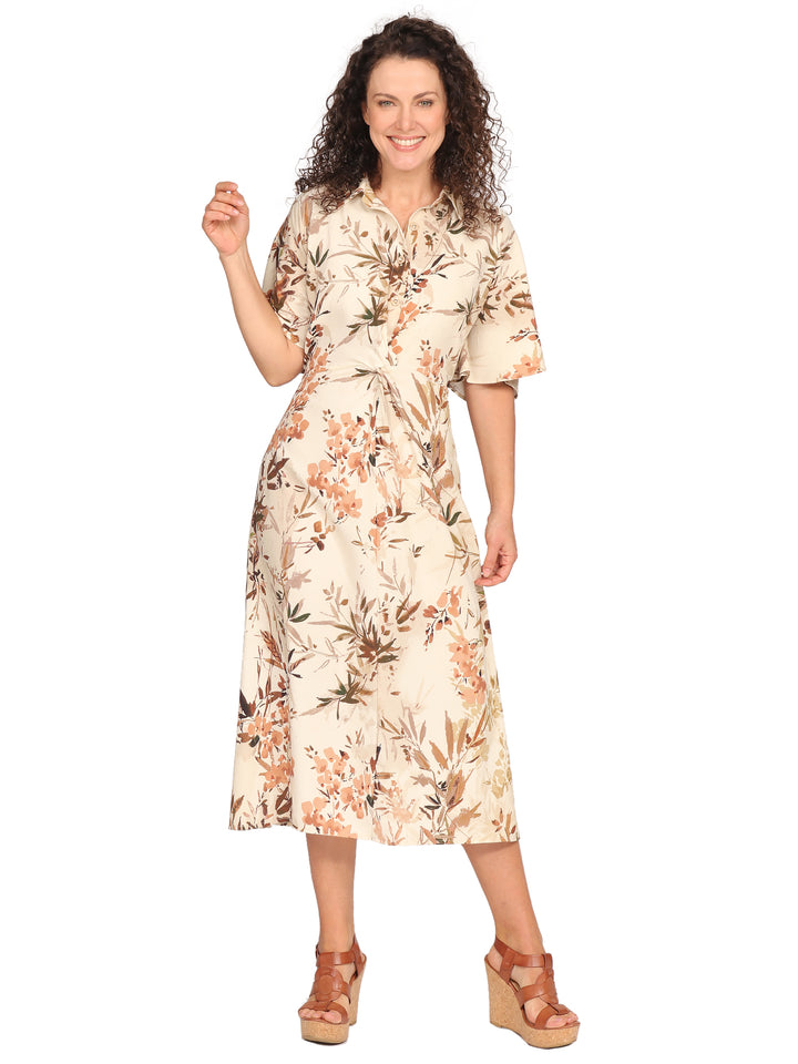 Vestido Cuello Camisero, botones al Frente, Manga Olán