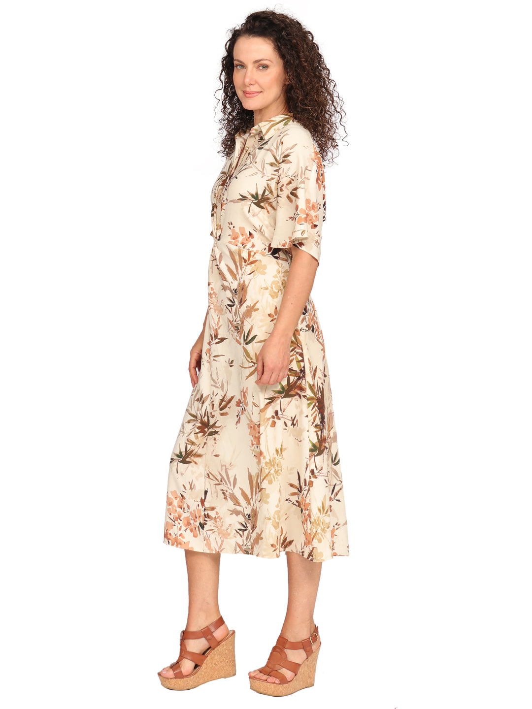 Vestido Cuello Camisero, botones al Frente, Manga Olán