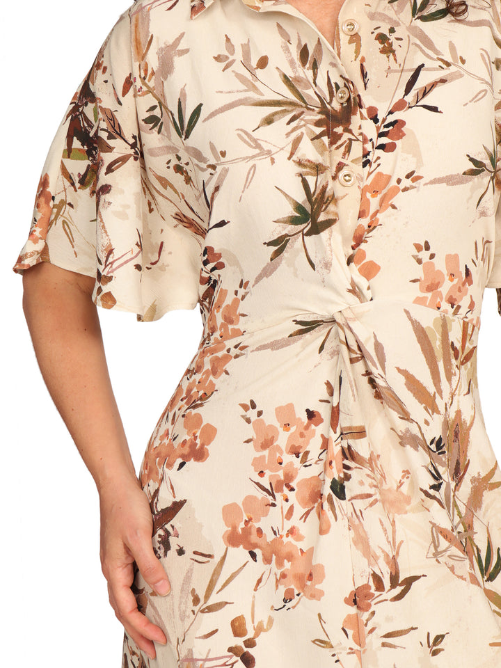 Vestido Cuello Camisero, botones al Frente, Manga Olán