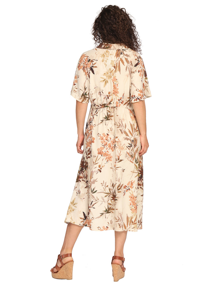 Vestido Cuello Camisero, botones al Frente, Manga Olán