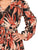 Vestido  Cuello V,  Manga Larga, Amarre en la Cintura, Estampado