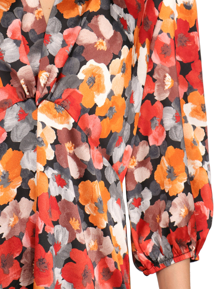 Vestido  Cuello V,  Manga 3/4, Estampado