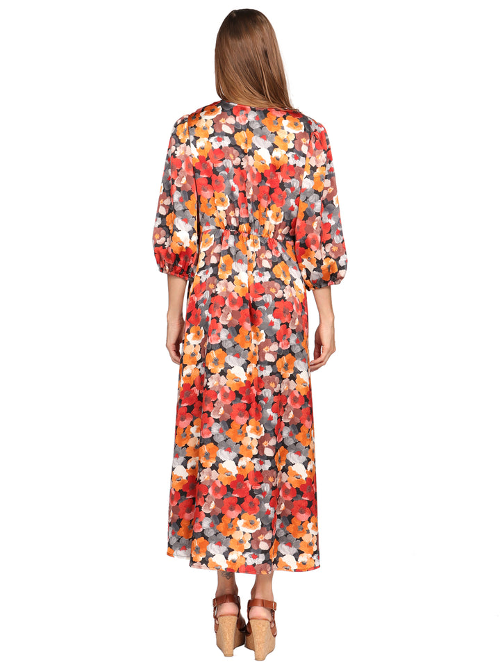 Vestido  Cuello V,  Manga 3/4, Estampado
