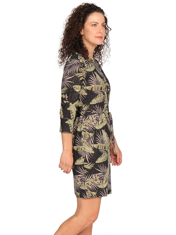 Vestido Cuello Redondo,  Manga 3/4, Estampado
