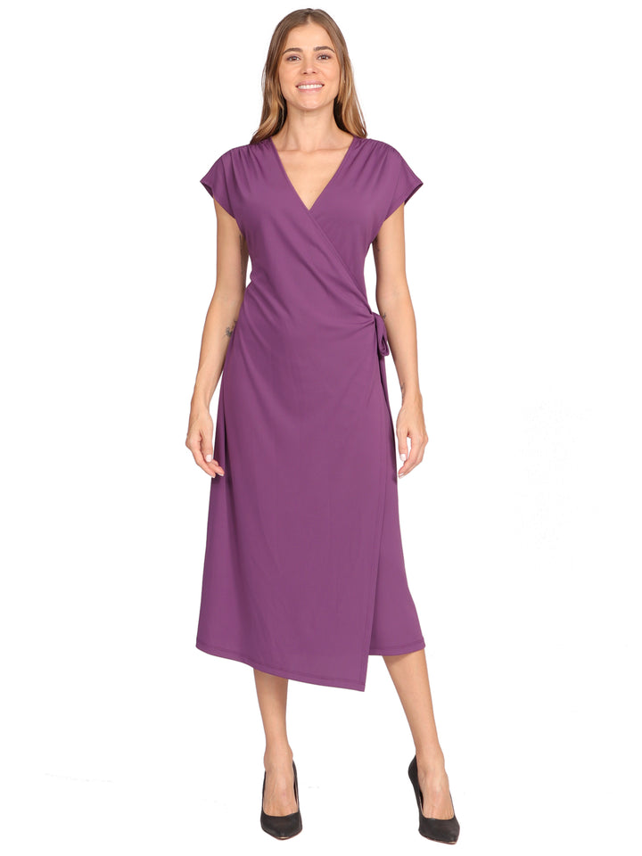 Vestido Cuello V Cruzado, Sin Manga, liso