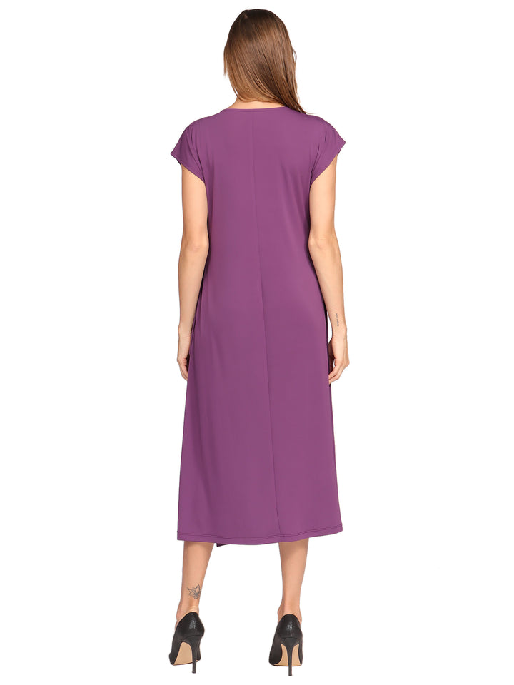 Vestido Cuello V Cruzado, Sin Manga, liso