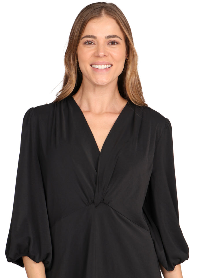 Vestido Cuello V ,  Manga Larga, liso, Largo