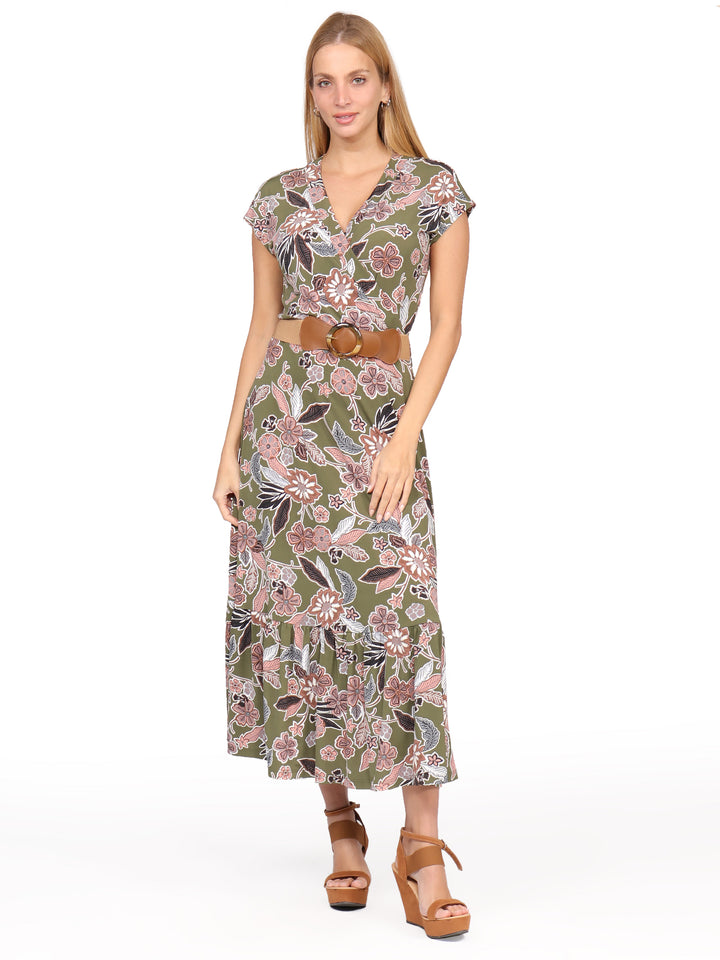 Vestido Cuello en V, Manga Corta