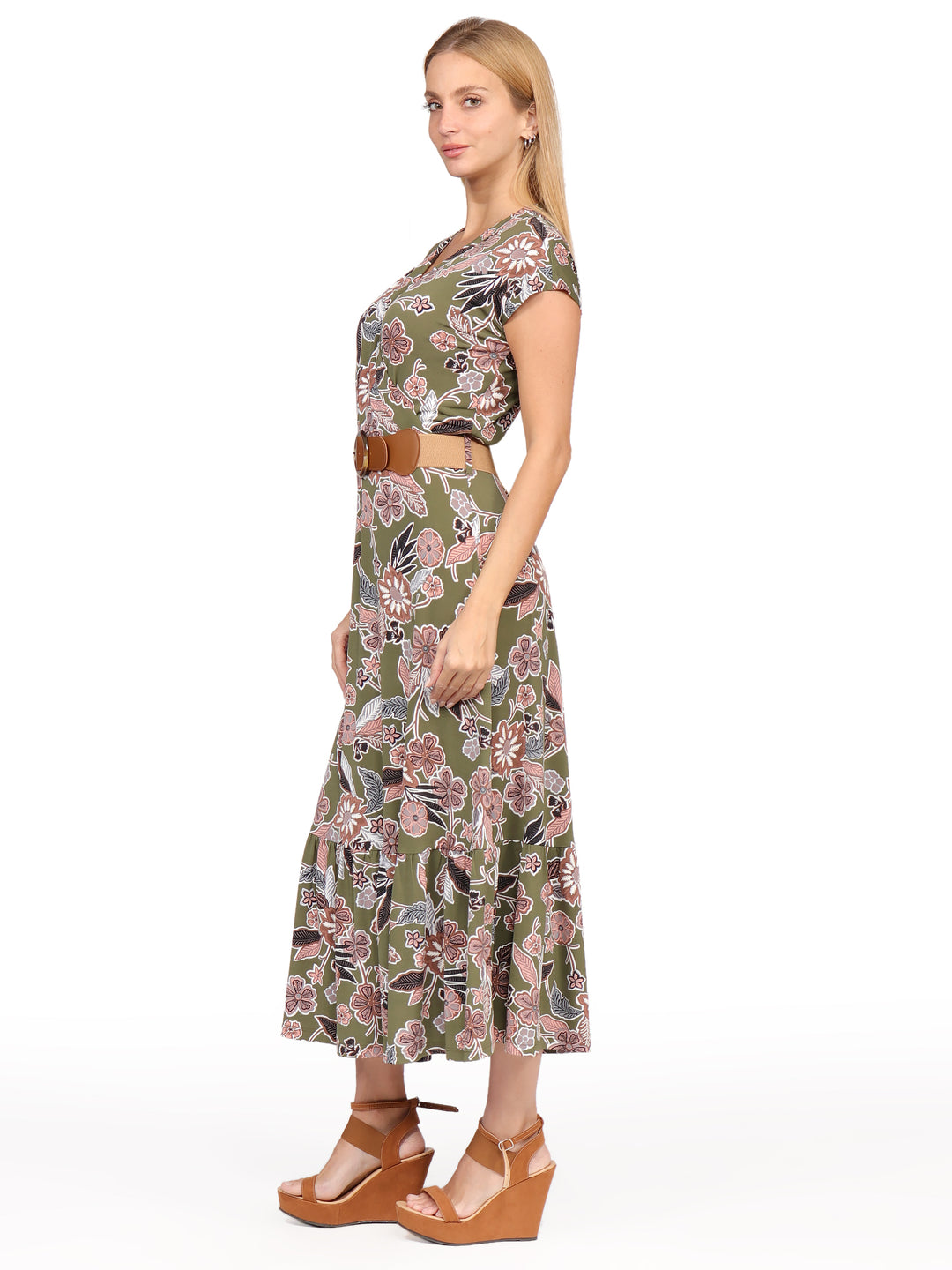 Vestido Cuello en V, Manga Corta