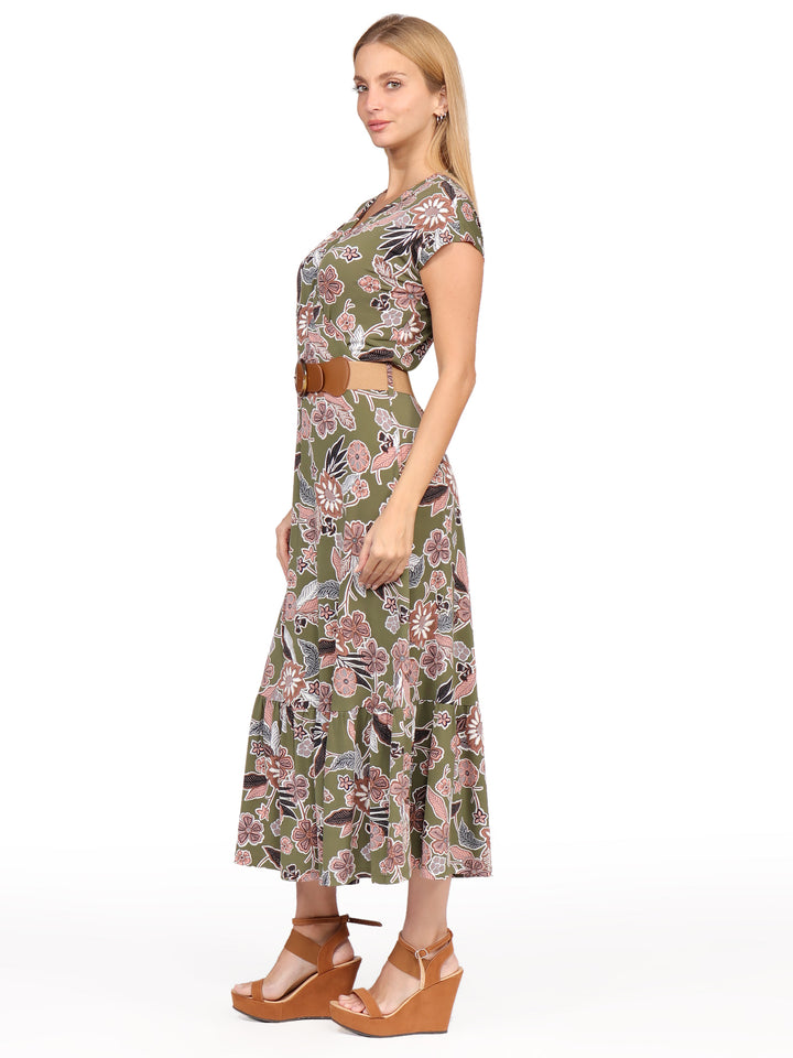 Vestido Cuello en V, Manga Corta