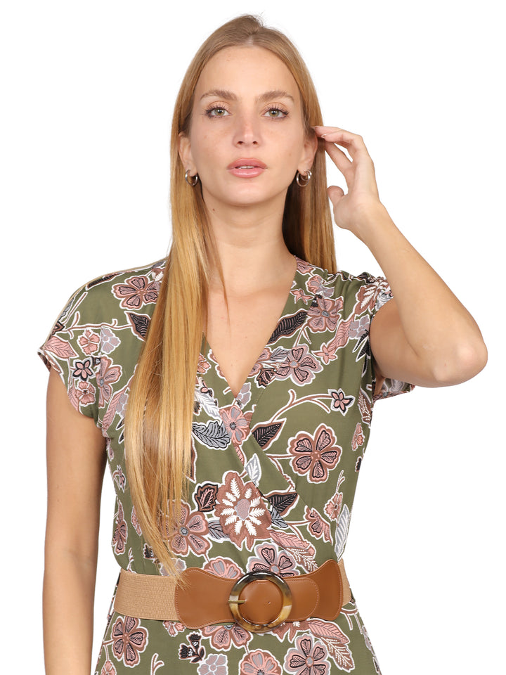 Vestido Cuello en V, Manga Corta