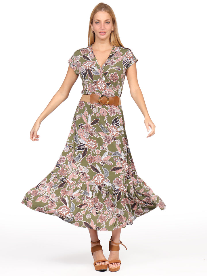 Vestido Cuello en V, Manga Corta