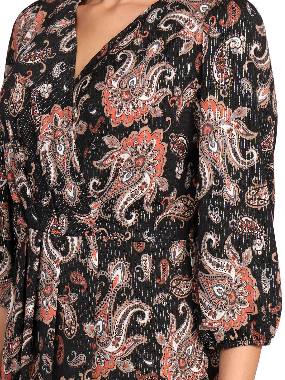 Vestido Cuello V,  Manga 3/4, Estampado