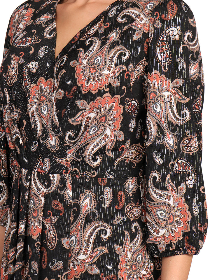 Vestido Cuello V,  Manga 3/4, Estampado