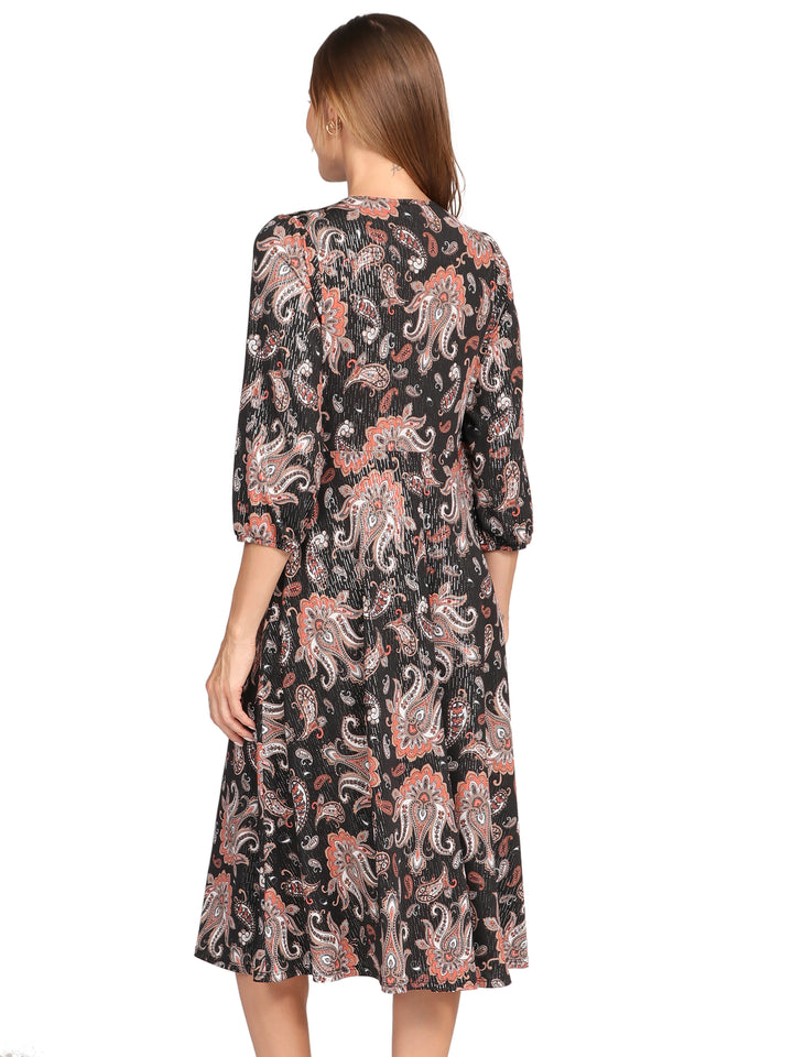 Vestido Cuello V,  Manga 3/4, Estampado