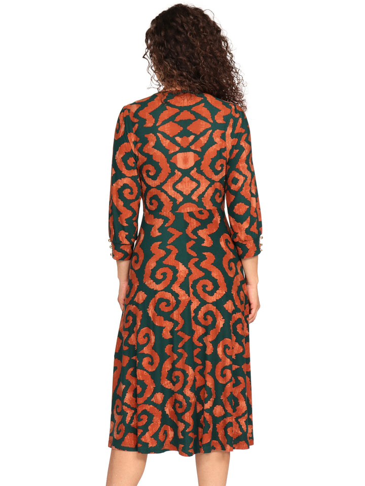 Vestido Cuello V Cruzado,  Manga 3/4, Estampado