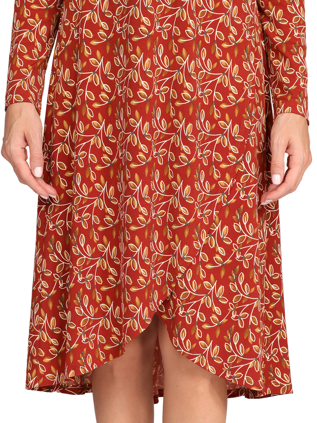 Vestido Cuello V Cruzado,  Manga 3/4, Estampado,Diseño Asimetrico