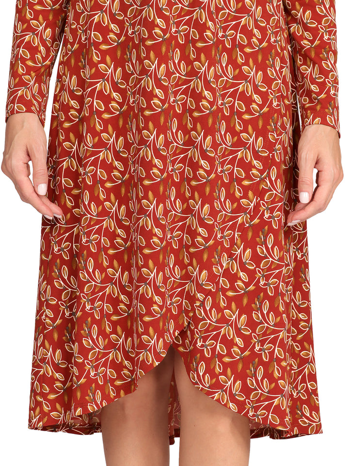 Vestido Cuello V Cruzado,  Manga 3/4, Estampado,Diseño Asimetrico
