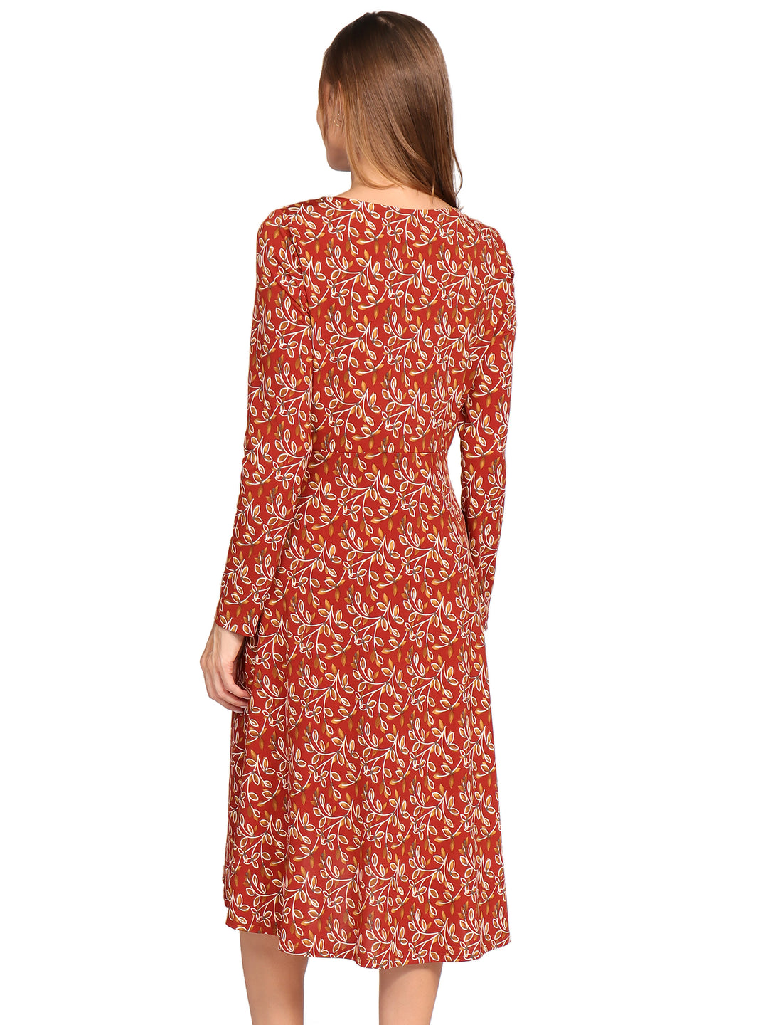 Vestido Cuello V Cruzado,  Manga 3/4, Estampado,Diseño Asimetrico