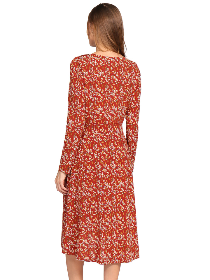Vestido Cuello V Cruzado,  Manga 3/4, Estampado,Diseño Asimetrico