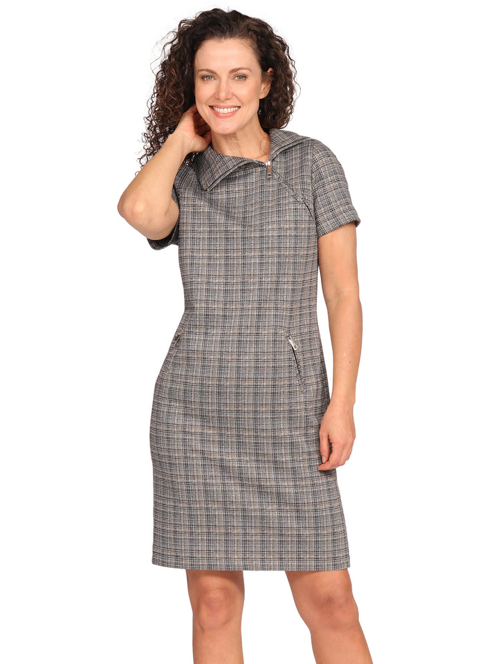 Vestido  Cuello Asimetrico,  Manga Corta, Recto, Estampado
