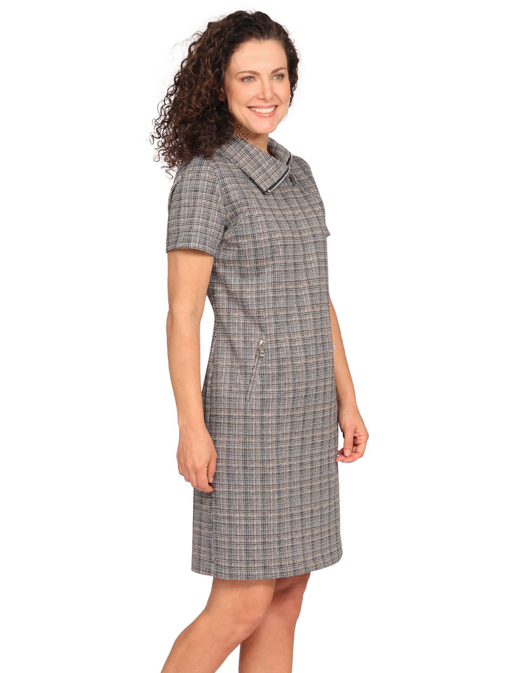 Vestido  Cuello Asimetrico,  Manga Corta, Recto, Estampado