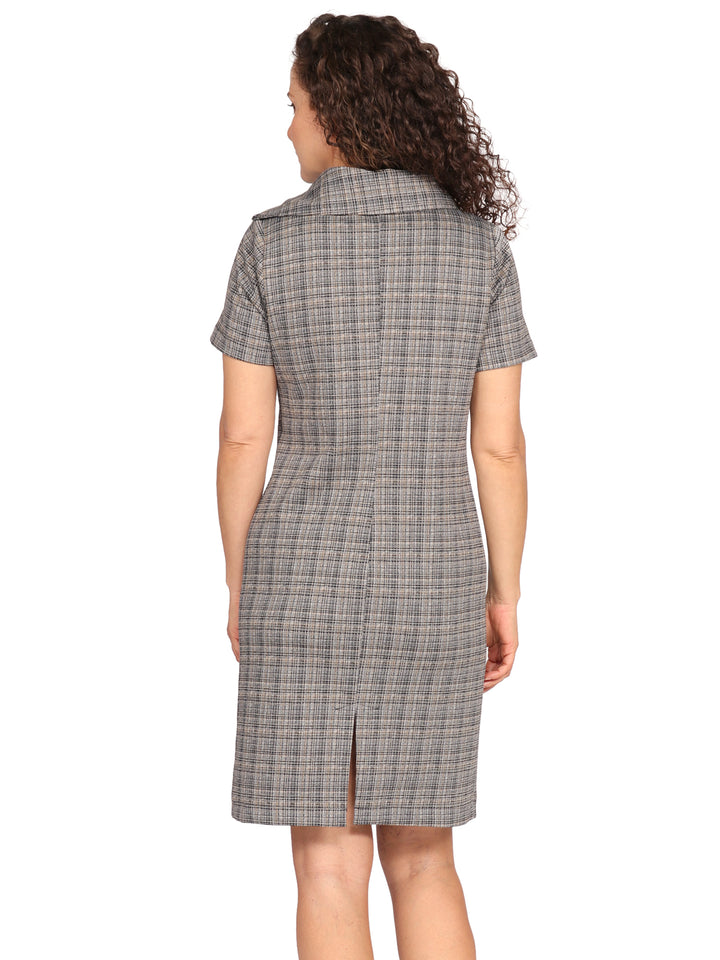 Vestido  Cuello Asimetrico,  Manga Corta, Recto, Estampado