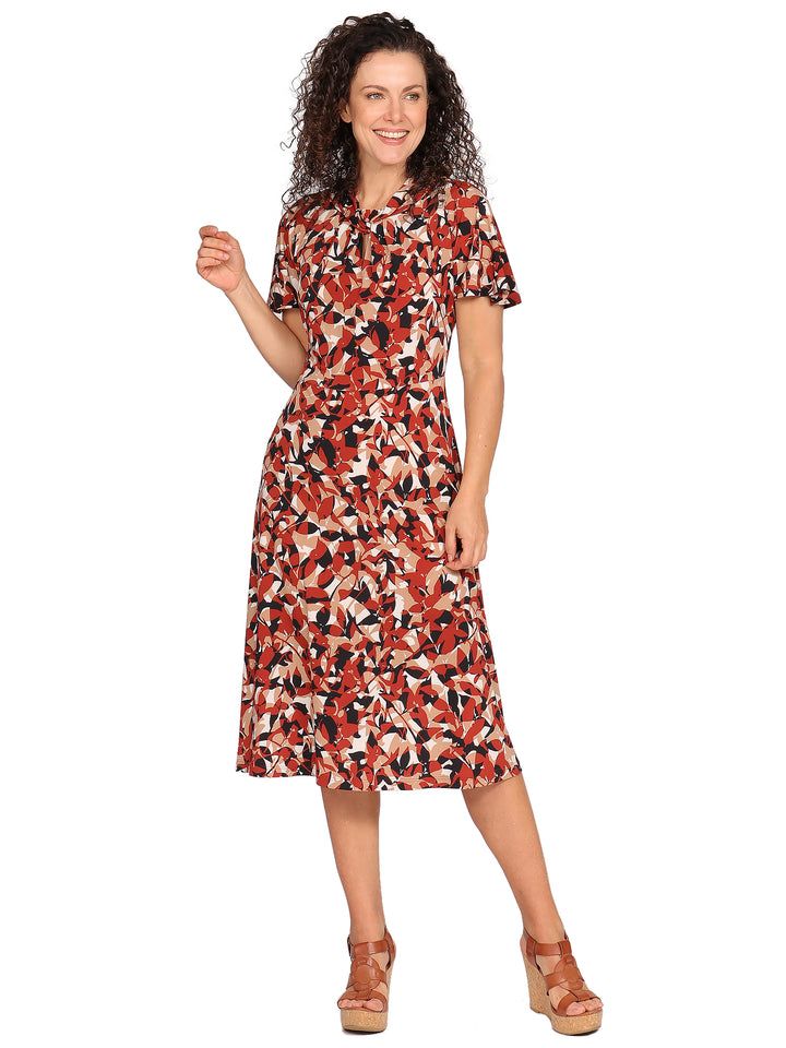 Vestido Cuello Redondo,  Manga Olán, Estampado