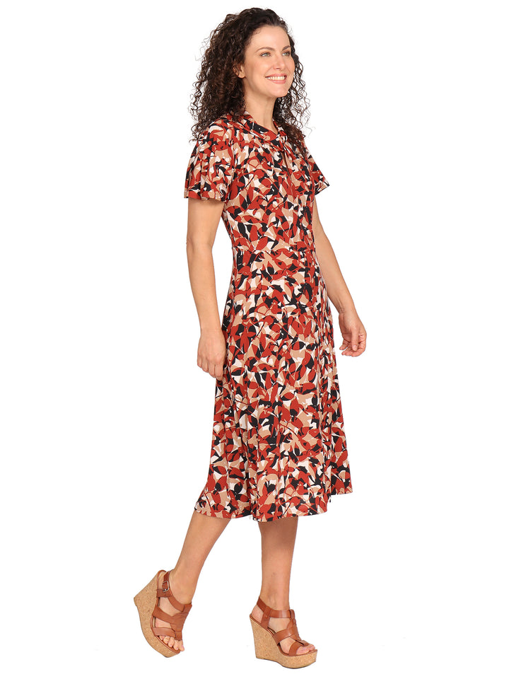 Vestido Cuello Redondo,  Manga Olán, Estampado