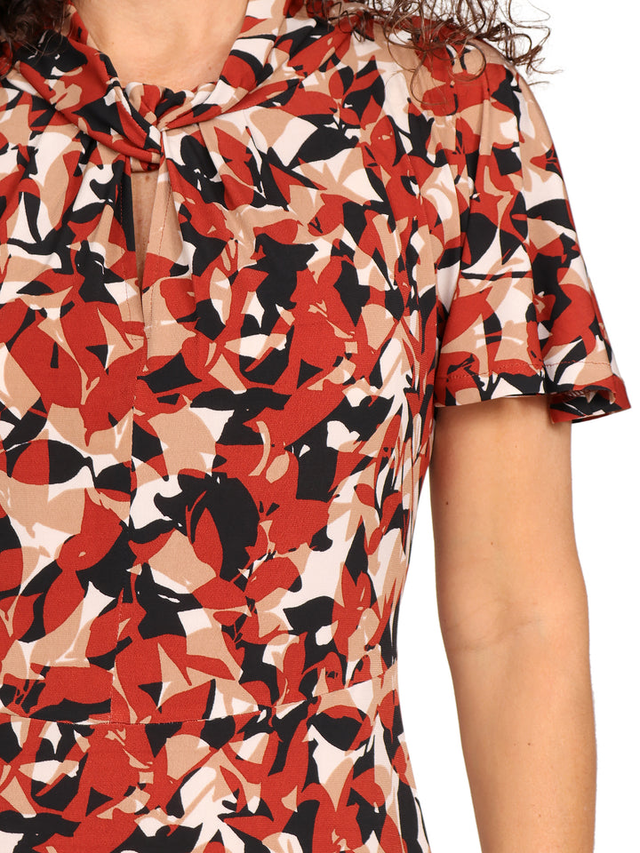 Vestido Cuello Redondo,  Manga Olán, Estampado