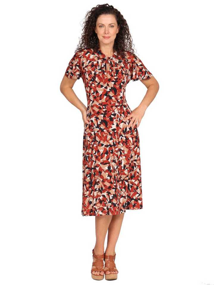 Vestido Cuello Redondo,  Manga Olán, Estampado