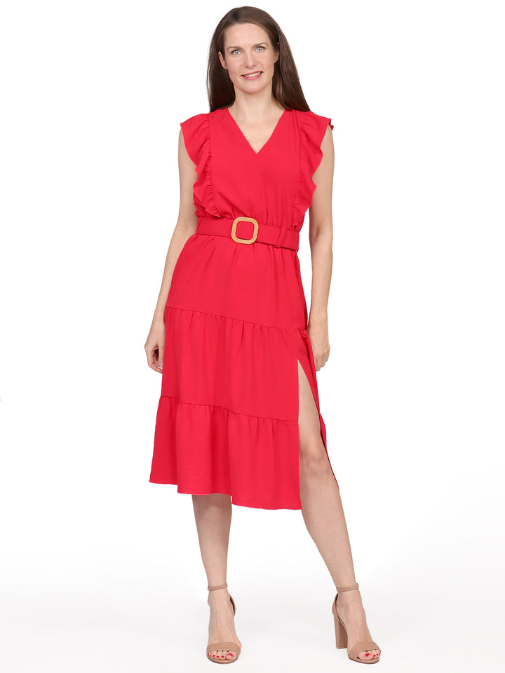 Vestido Cuello en V, Manga Olán