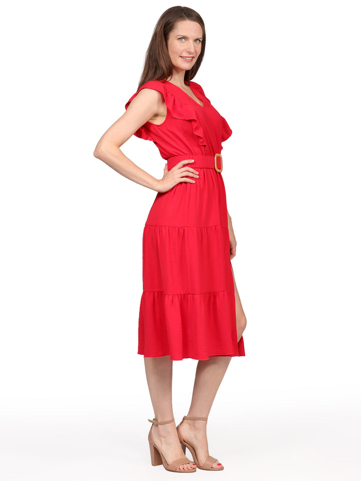 Vestido Cuello en V, Manga Olán