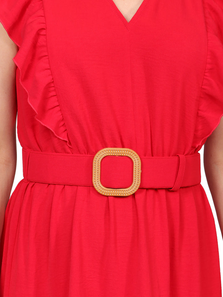 Vestido Cuello en V, Manga Olán