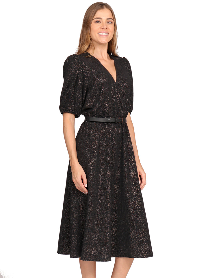 Vestido Cuello V Cruzado,  Manga Corta