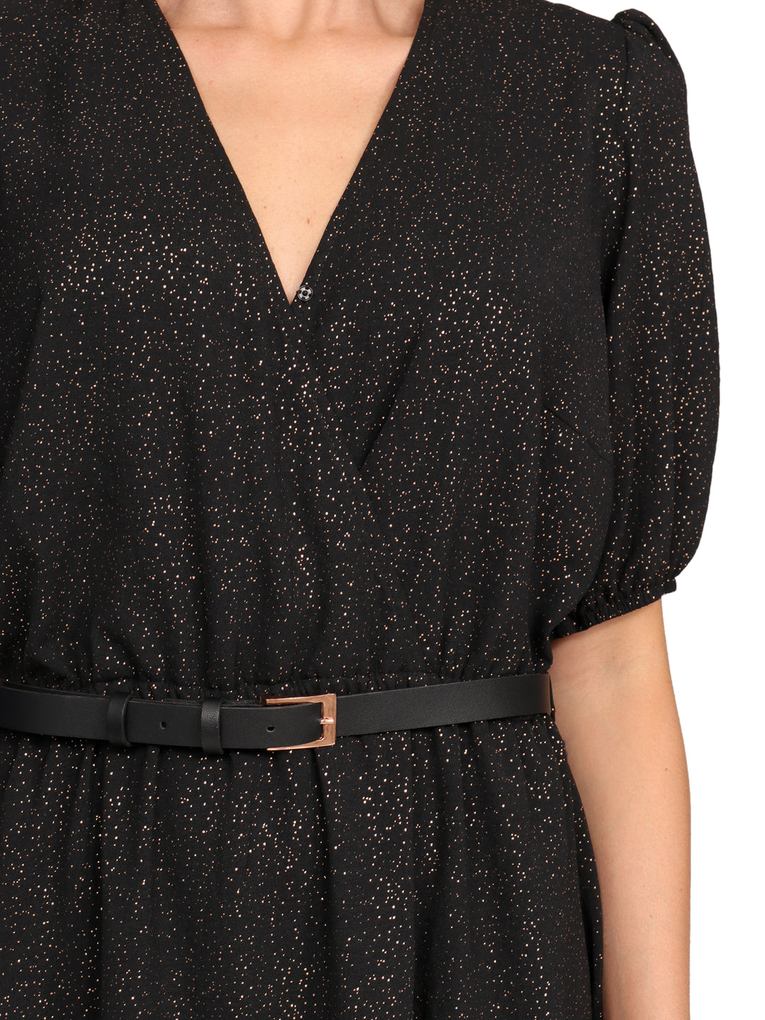 Vestido Cuello V Cruzado,  Manga Corta