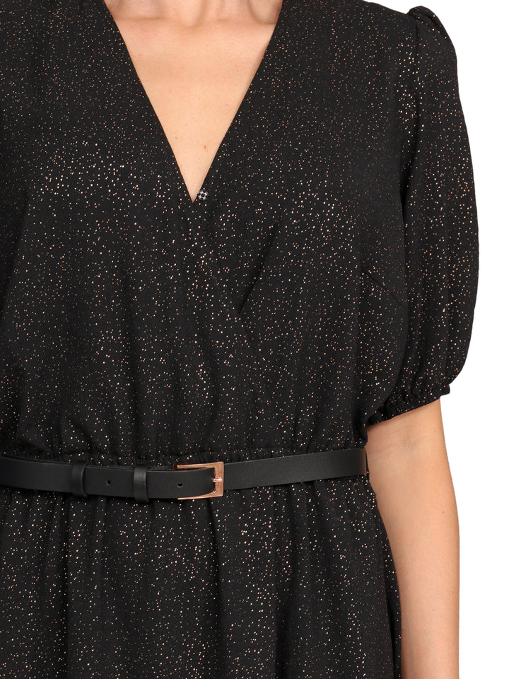 Vestido Cuello V Cruzado,  Manga Corta