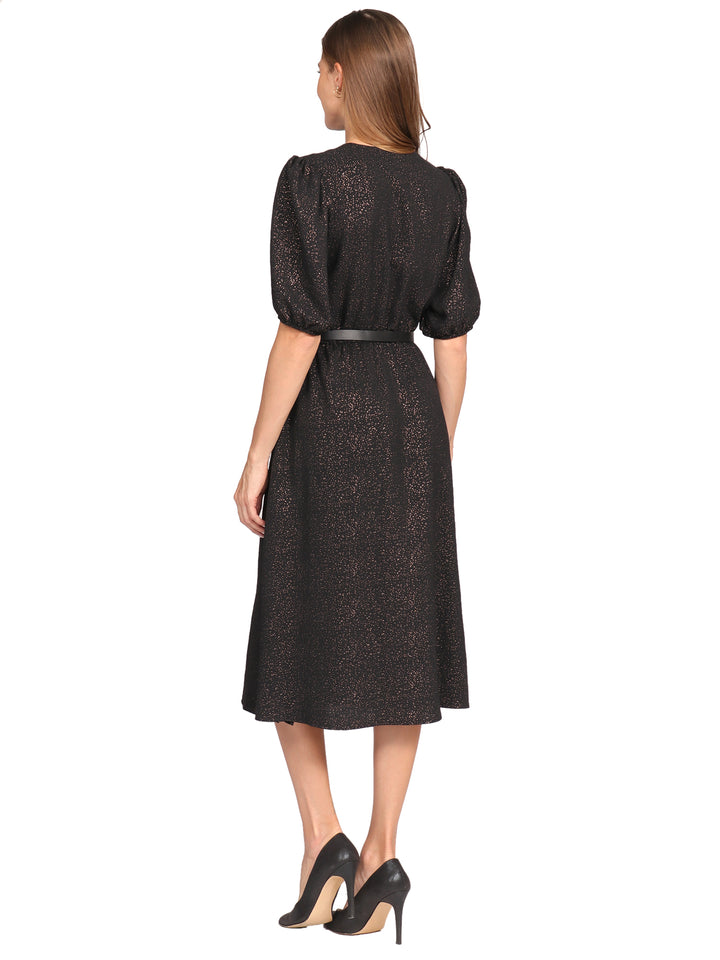 Vestido Cuello V Cruzado,  Manga Corta