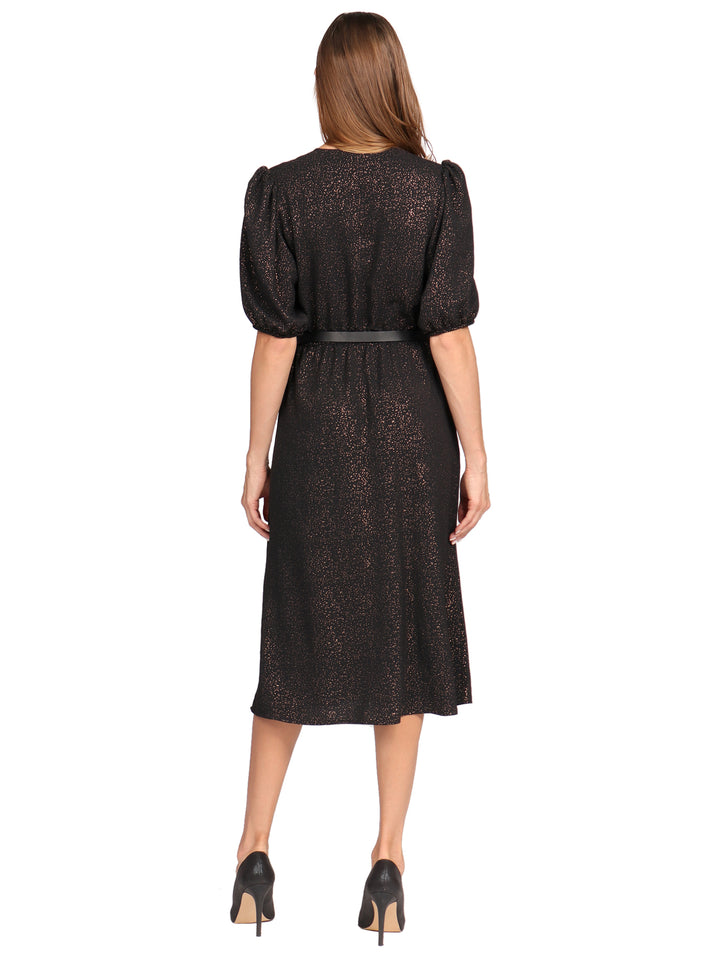 Vestido Cuello V Cruzado,  Manga Corta