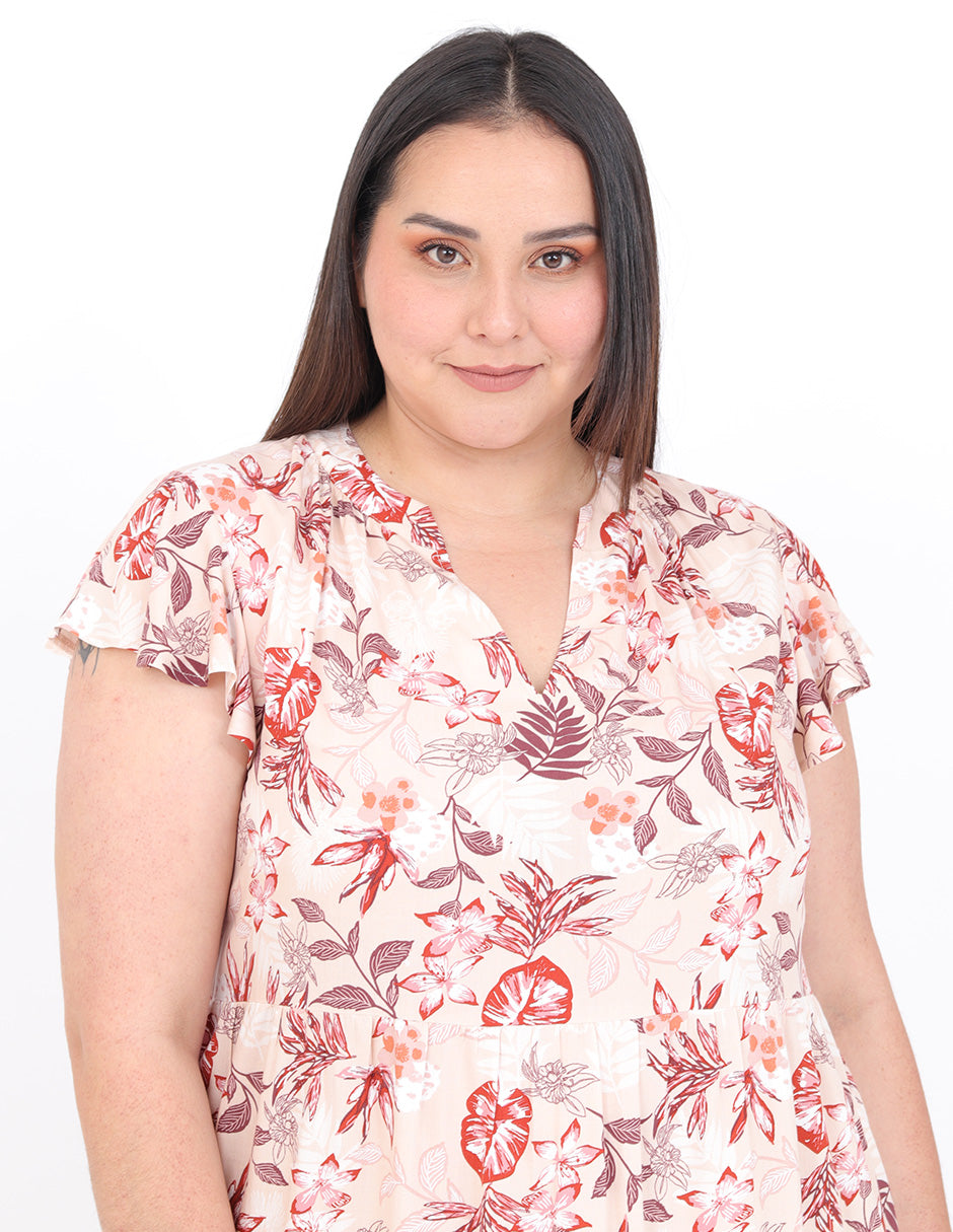 Vestido Curvy Carilo, Cuello en V,  Manga Corta