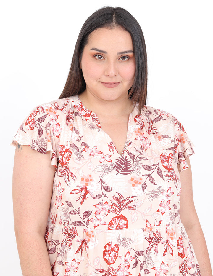 Vestido Curvy Carilo, Cuello en V,  Manga Corta