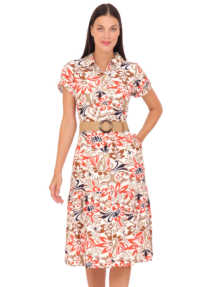 Vestido Camisero, Manga Corta,Estampado